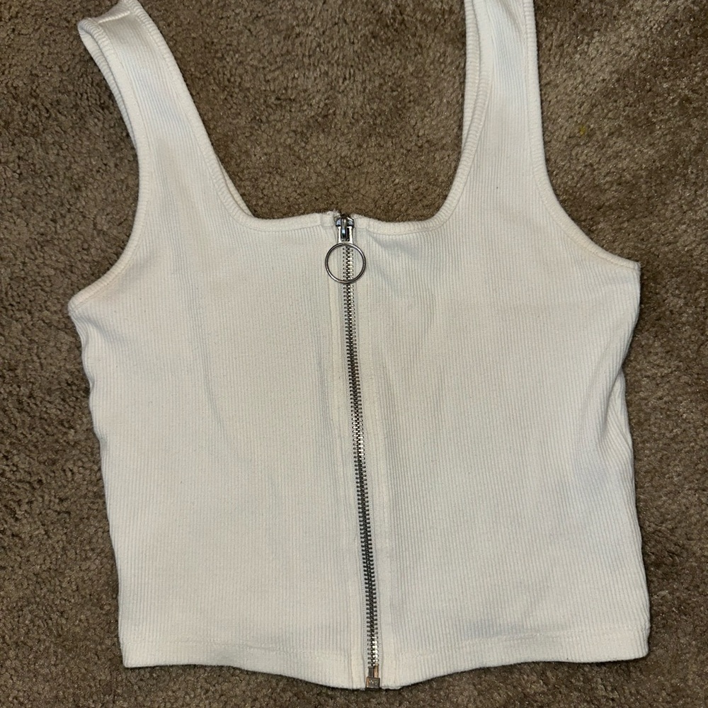 Wild Fable Cream Zipper Front Ribbed Tank Top